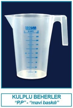 İSOLAB 026.04.250 beher - kulplu - P.P - kısa form - mavi skala - 250 ml (1 adet)