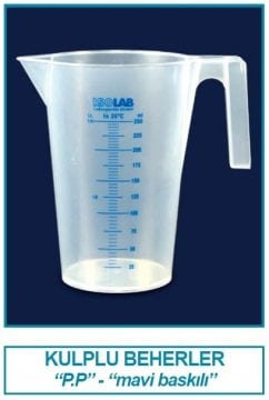 İSOLAB 026.04.902 beher - kulplu - P.P - kısa form - mavi skala - 2000 ml (1 adet)