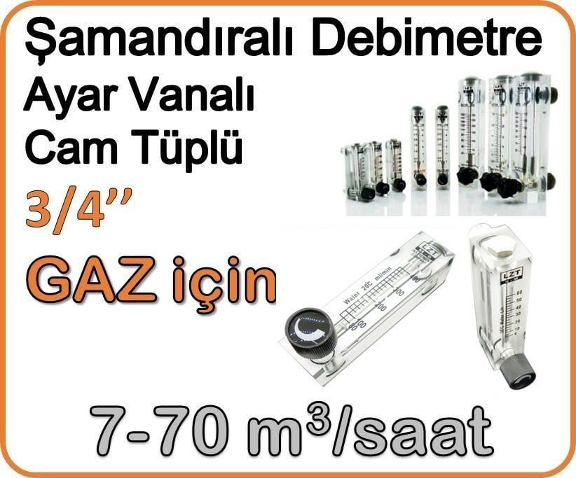 Cam Tüplü Ayar Vanalı Şamandıralı Gaz Rotametre 7-70 m3/h