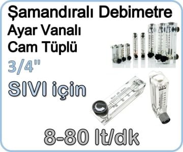 Cam Tüplü Ayar Vanalı Şamandıralı Sıvı Rotametre 8-80 lt/dk