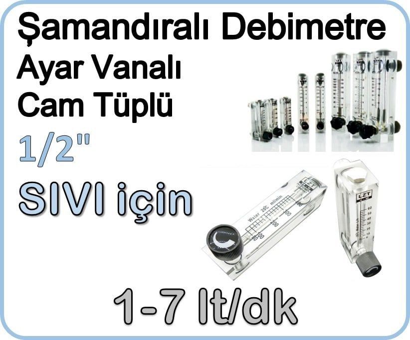 Cam Tüplü Ayar Vanalı Şamandıralı Sıvı Rotametre 1-7 lt/dk