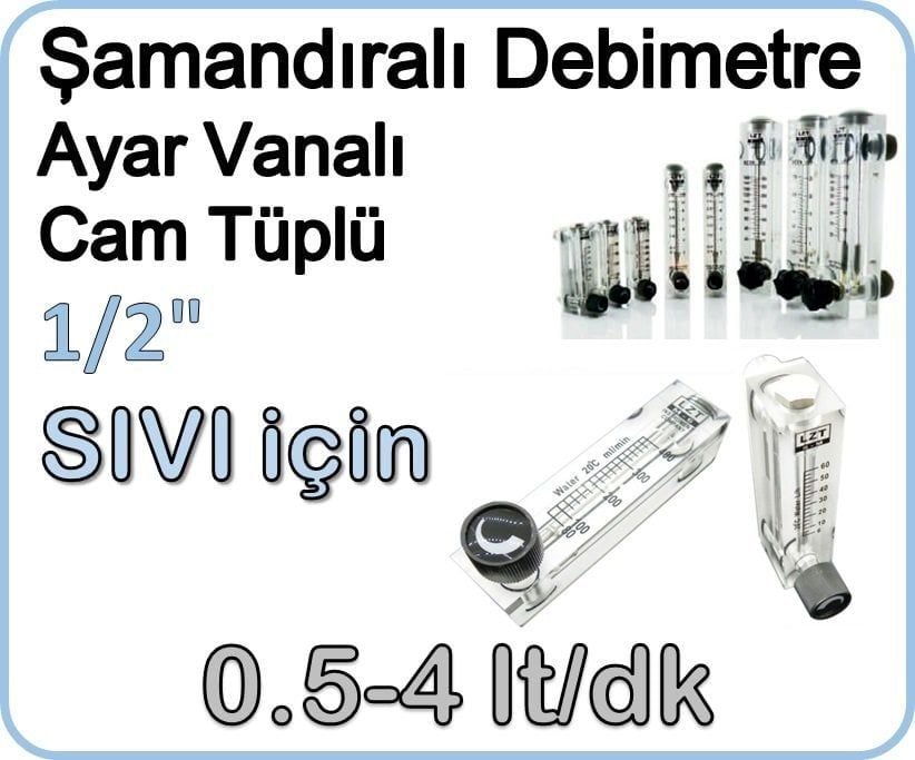 Cam Tüplü Ayar Vanalı Şamandıralı Sıvı Rotametre 0.5-4 lt/dk