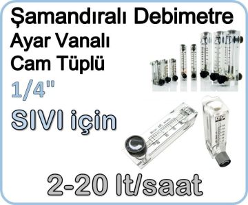 Cam Tüplü Ayar Vanalı Şamandıralı Sıvı Rotametre 2-20 lt/saat