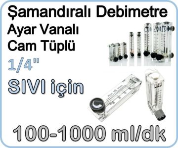 Cam Tüplü Ayar Vanalı Şamandıralı Sıvı Rotametre 100-1000 ml/dk