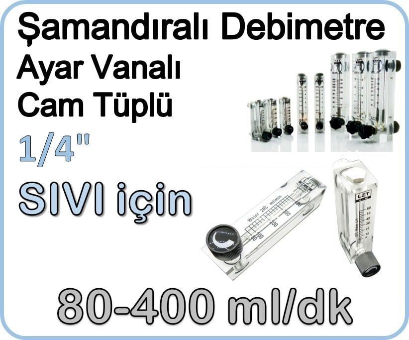 Cam Tüplü Ayar Vanalı Şamandıralı Sıvı Rotametre 80-400 ml/dk