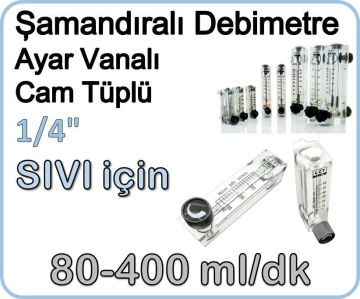Cam Tüplü Ayar Vanalı Şamandıralı Sıvı Rotametre 80-400 ml/dk