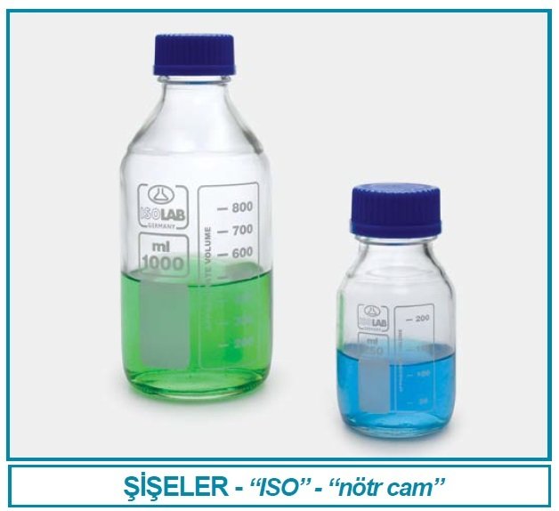 İSOLAB 061.31.100 şişe - ISO - vida kapaklı - orta boyun - nötr cam - şeffaf - 100ml (10 adet)