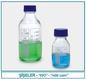 İSOLAB 061.31.100 şişe - ISO - vida kapaklı - orta boyun - nötr cam - şeffaf - 100ml (10 adet)