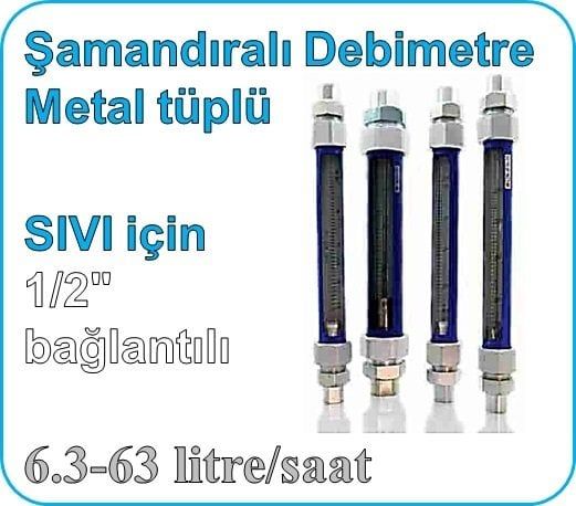 Metal Tüplü Şamandıralı Cam Sıvı Rotametre 6.3-63 lt/saat (1/2'' bağlantılı)