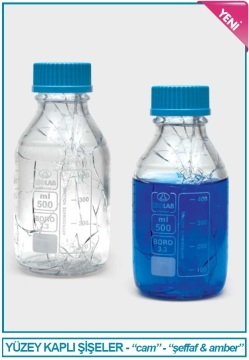 İSOLAB 061.01.500C şişe - borosilikat cam - şeffaf - vidalı kapaklı - 500 ml - yüzey kaplı (1 adet)