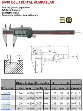 Sivri Uçlu Dijital Kumpas 200mm