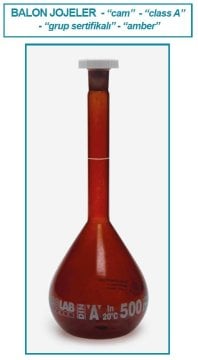 İSOLAB 014.01.026 balon joje - standard - amber -A kalite- beyaz skala - 25 ml - NS 12/21 (2 adet)