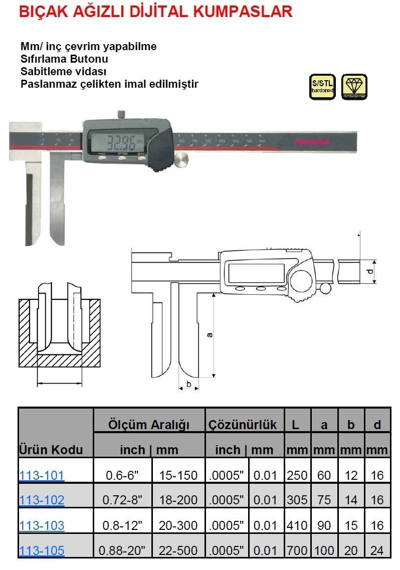 Bıçak Ağızlı Dijital Kumpas 15-150mm