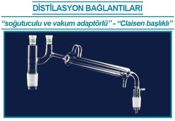 İSOLAB 065.58.002 distilasyon bağlantıları - kondenserli & Claisen başlıklı - vakum adaptörlü - erkek şilif(ler) : NS 14/23 - kondenser uzunluğu 250 mm (1 adet)