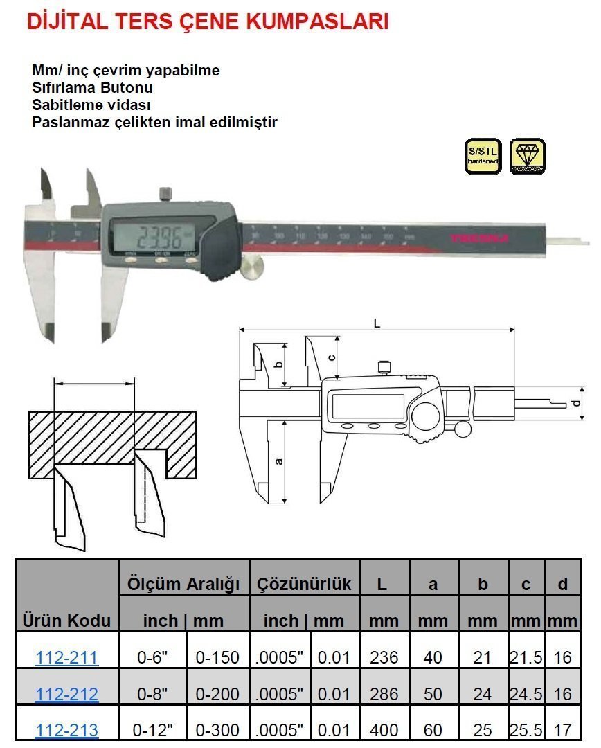 Dijital Ters Çene Dijital Kumpas 200mm