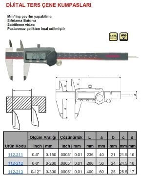 Dijital Ters Çene Dijital Kumpas 300mm