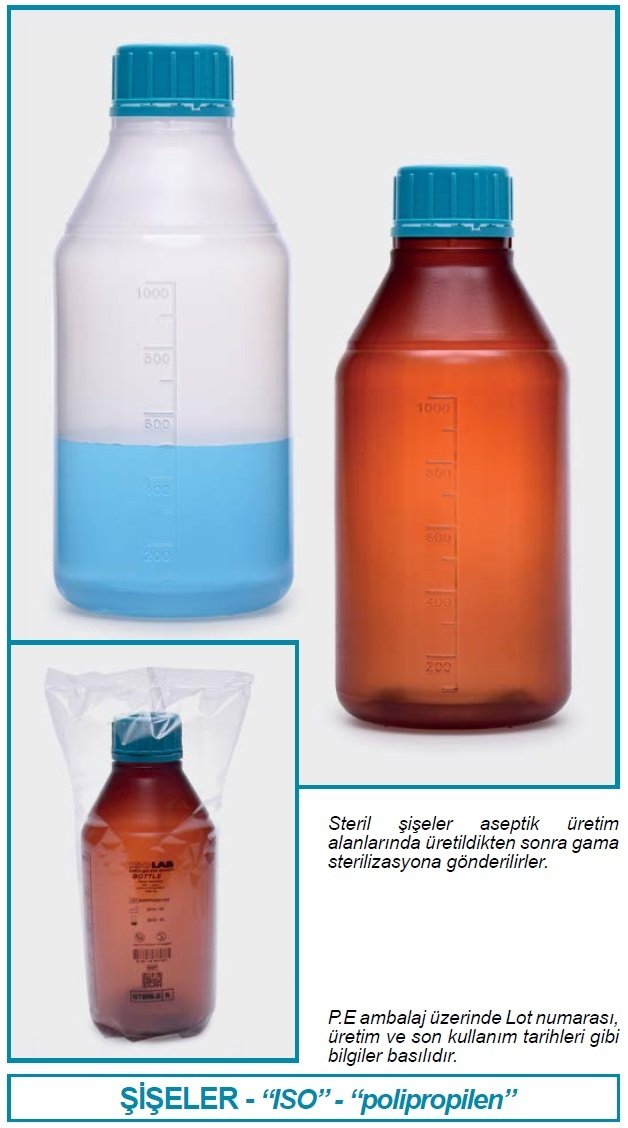 İSOLAB 061.18.901 şişe - ISO - vida kapaklı - orta boyun - P.P - amber - 1000ml - steril (1 adet)