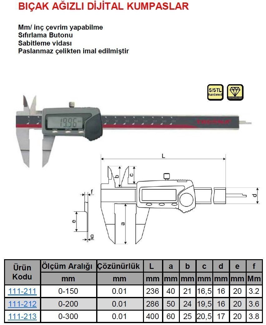 Bıçak Ağızlı Dijital Kumpas 150mm