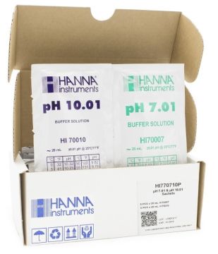 HANNA HI770710P pH 10.01 ve 7.01 - 25oC Kalibrasyon Solüsyonu Torbaları, (5 adet x 20 mL)
