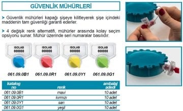 İSOLAB 061.09.0B1 güvenlik mühürü - geniş ağızlı şişeler için - mavi renkli (10 adet)