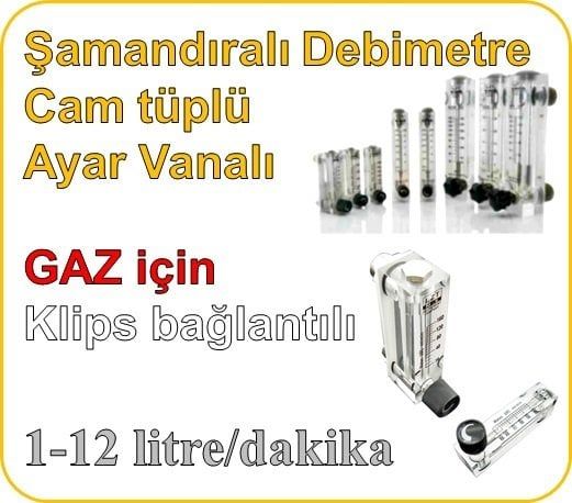 Cam Tüplü Ayar Vanalı Şamandıralı Gaz Rotametre 1-12 lt/dakika (Klips bağlantılı)