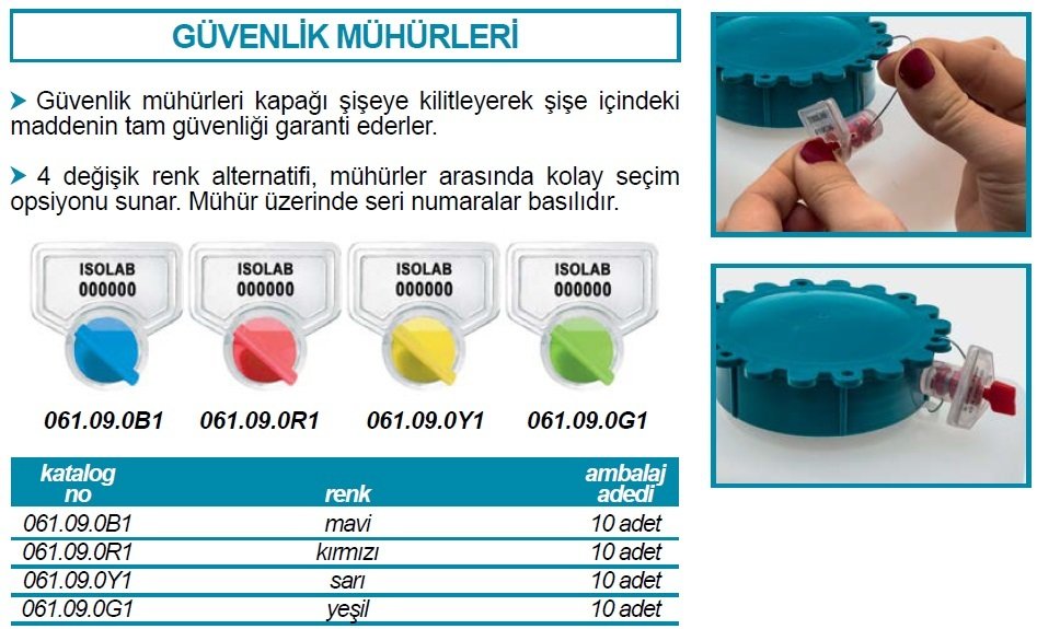 İSOLAB 061.09.0R1 güvenlik mühürü - geniş ağızlı şişeler için - kırmızı renkli (10 adet)