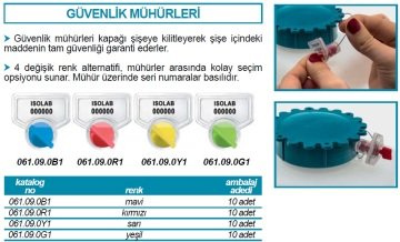 İSOLAB 061.09.0R1 güvenlik mühürü - geniş ağızlı şişeler için - kırmızı renkli (10 adet)