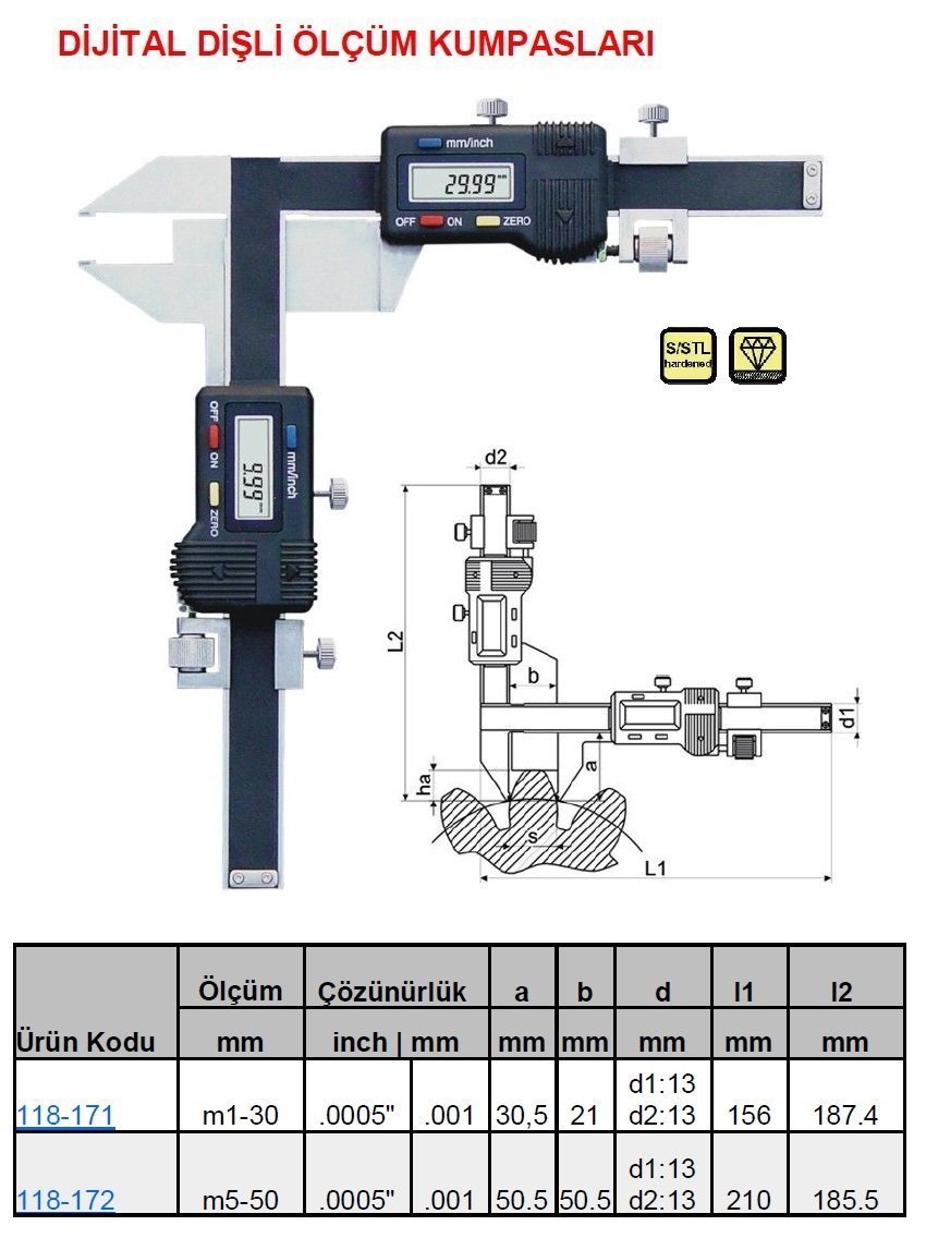 Dijital Dişli Ölçüm Kumpası m1-30