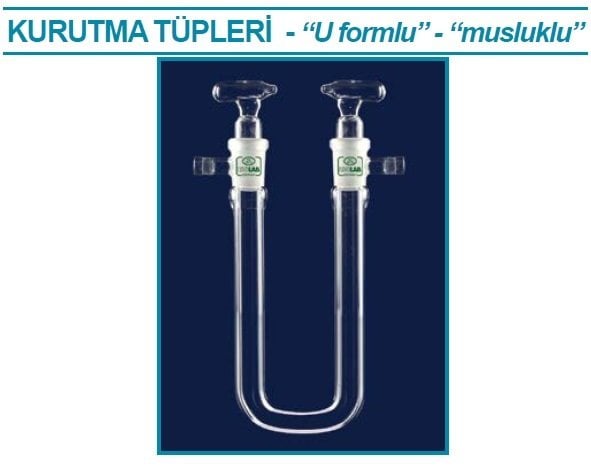 İSOLAB 065.63.180 kurutma tüpü - U şekilli - musluklu - çap 18 mm - dişi şilif : NS 19/26 - 180 mm (1 adet)