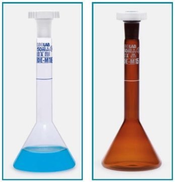 İSOLAB 013.13.020 balon joje - trapezoidal - şeffaf -A kalite-mavi skala- 20 ml - NS 10/19 (2 adet)