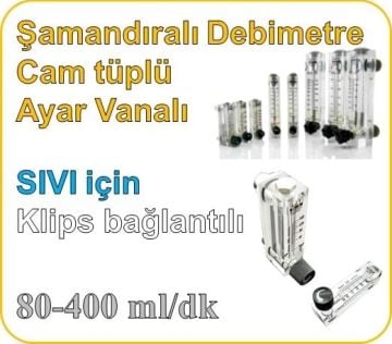 Cam Tüplü Ayar Vanalı Şamandıralı Sıvı Rotametre 80-400 ml/dk (Klips bağlantılı)