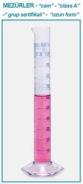 İSOLAB 015.01.005 mezür - uzun form - hexagonal cam tabanlı - A kalite -mavi skala- 5 ml (2 adet)