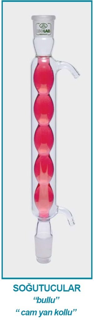 İSOLAB 033.13.253 soğutucu - bullu - 400 mm - dişi şilif : NS 29/32 - erkek şilif : NS 29/32 - cam yan kol (1 adet)