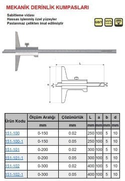 Mekanik Derinlik Kumpası 200/0.02mm