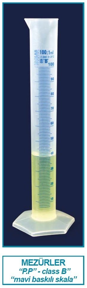 İSOLAB 016.06.250 mezür - uzun from - P.P - B kalite - mavi skala - 250 ml (1 adet)