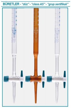 İSOLAB 017.02.010 büret - düz - şeffaf - PTFE musluklu - AS kalite - mavi skala - 10 ml (1 adet)