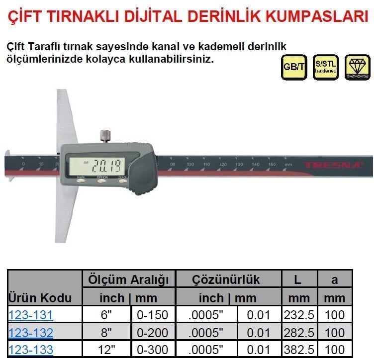 Çift Tırnaklı Dijital Derinlik Kumpası 300mm