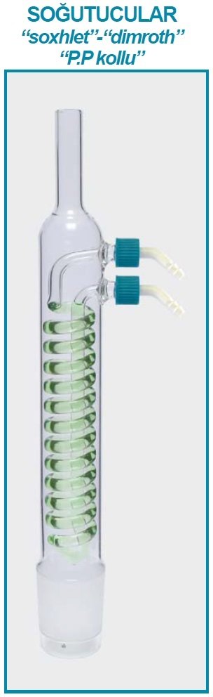 İSOLAB 035.14.500 soğutucu- Dimroth - soxhlet için - 500 ml - erkek şilif : NS 45/40 - P.P yan kol (1 adet)
