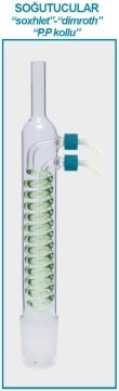 İSOLAB 035.14.500 soğutucu- Dimroth - soxhlet için - 500 ml - erkek şilif : NS 45/40 - P.P yan kol (1 adet)