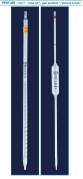 İSOLAB 021.05.002 pipet - cam - bullu - AS kalite - grup sertifikalı - mavi skala - 2 ml (10 adet)