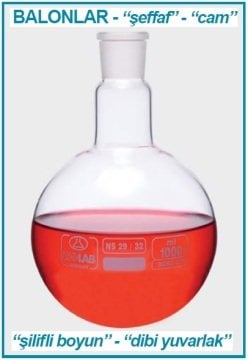 İSOLAB 030.02.252 balon - cam - dibi yuvarlak - şilifli - 250 ml - NS29/32 (1 adet)