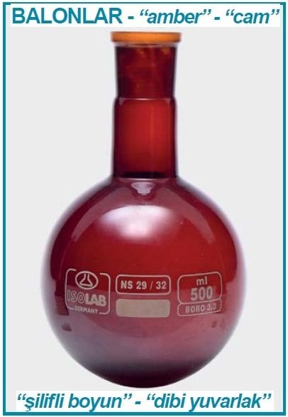 İSOLAB 030.12.901 balon - dibi yuvarlak - amber - şilifli - 1000 ml - NS29/32 (1 adet)