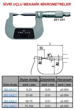Sivri Uç Mekanik Mikrometre 25-50mm