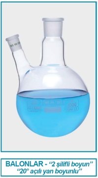 İSOLAB 030.28.500 balon - dibi yuvarlak - 2 boyunlu - yan dişi şilif - merkez boyun : NS 29/32 - yan dişi şilif : NS 19/26 - 500 ml (1 adet)