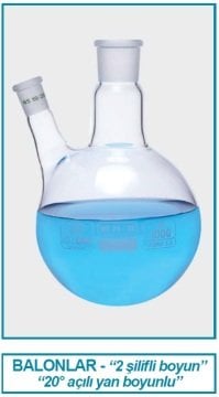 İSOLAB 030.29.500 balon - dibi yuvarlak - 2 boyunlu - yan dişi şilif - merkez boyun : NS 29/32 - yan dişi şilif : NS 29/32 - 500 ml (1 adet)