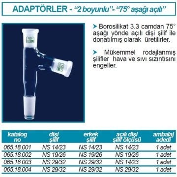 İSOLAB 065.18.002 adaptör - çoklu - 2 boyunlu - aşağı açılı - NS 19/26 - NS 19/26 (1 adet)