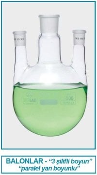 İSOLAB 030.43.250 balon - dibi yuvarlak - 3 boyunlu - paralel yan boyun - merkez boyun : NS 24/29 - yan boyun(lar) : NS 14/ 23 - 250 ml (1 adet)