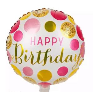 Gold Benekli Happy Bırthday Yuvarlak Folyo Balon
