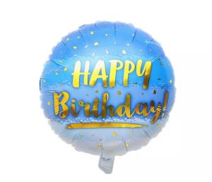 Gold Parıltılı Mavi Happy Birthday Yuvarlak Folyo Balon