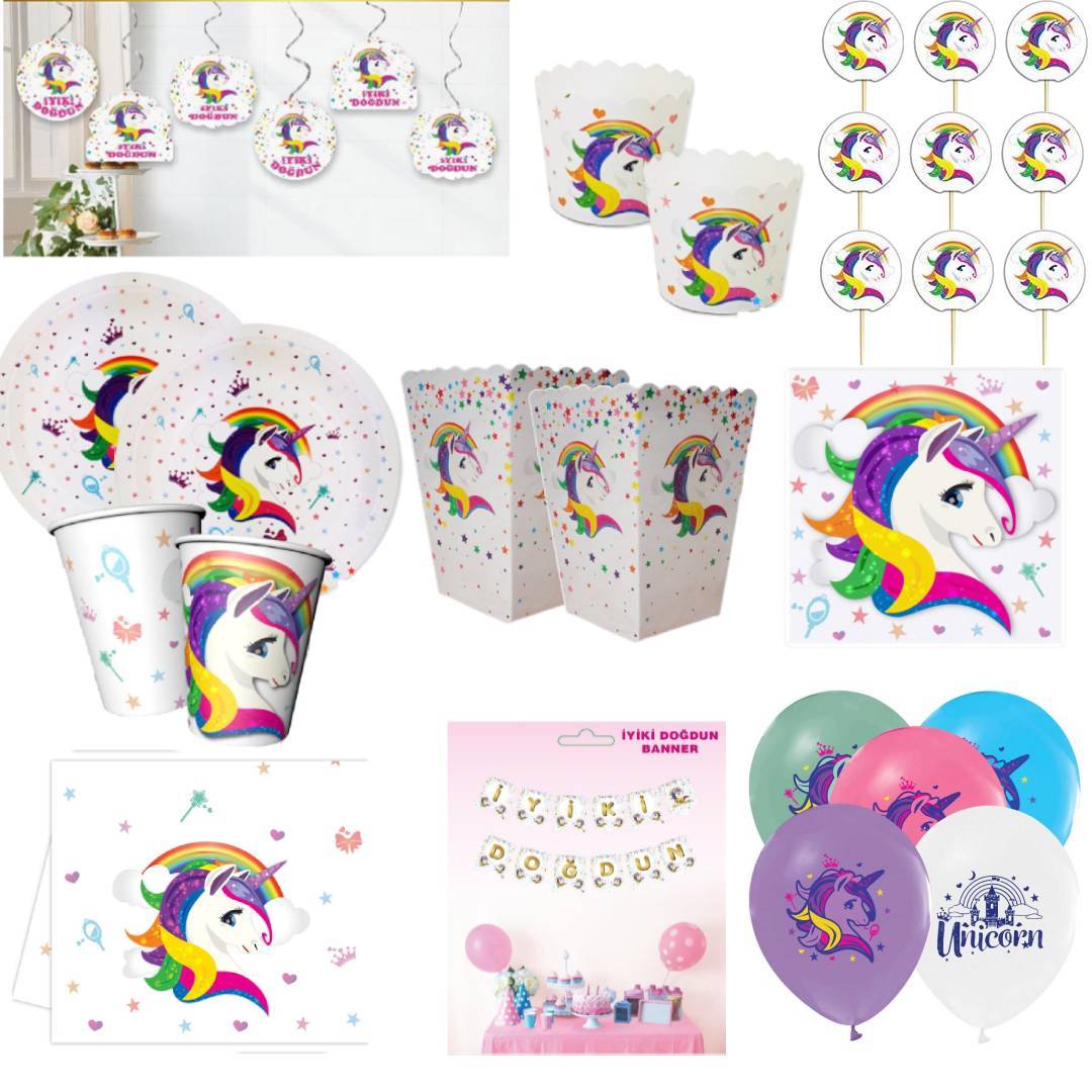 Unicorn Doğum Günü Parti Seti 8 Kişilik